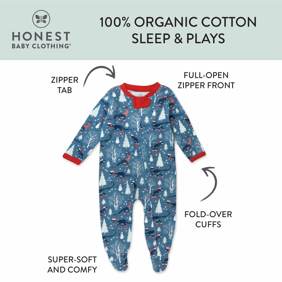 Baby (0-24M) Honest Baby Clothing | Organic Cotton Holiday Sleep & Play Winter Dinoland