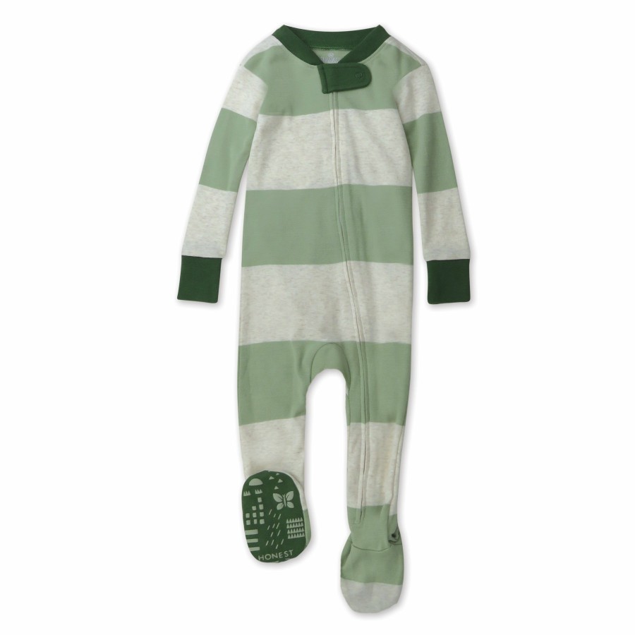 Baby (0-24M) Honest Baby Clothing | Organic Cotton Snug-Fit Footed Pajamas Bold Stripe Moss