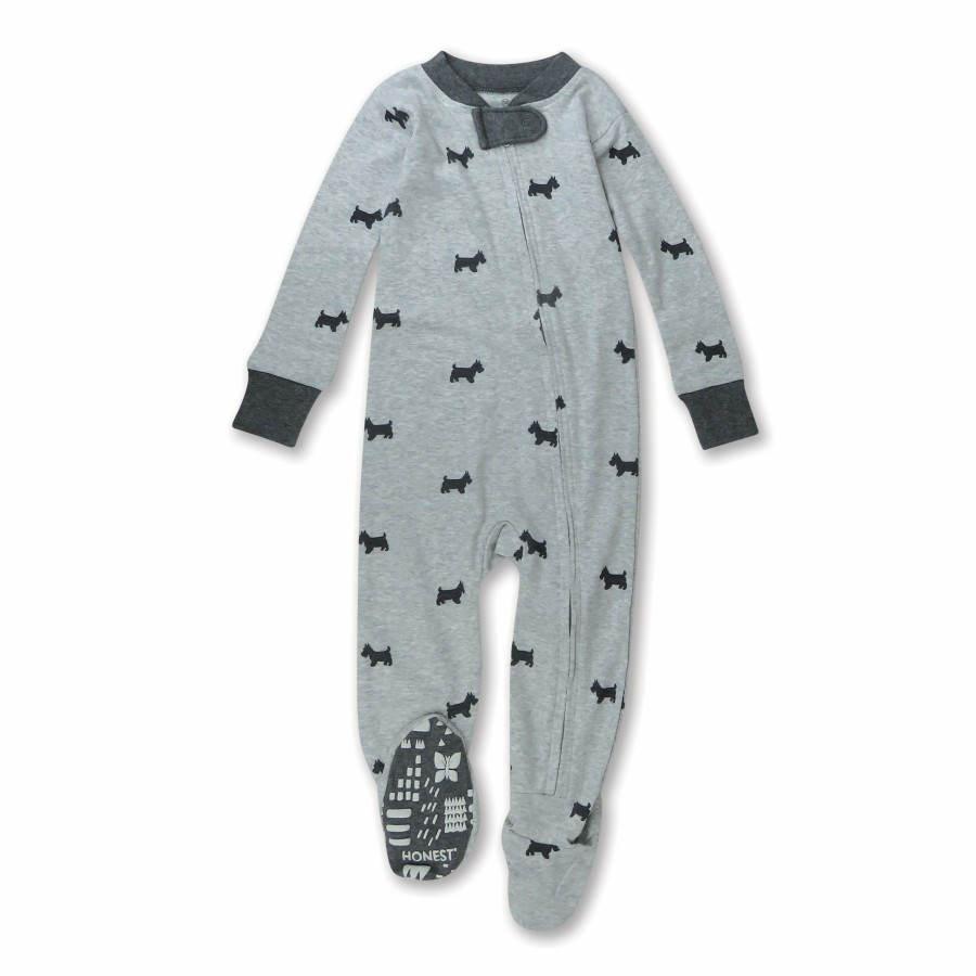 Baby (0-24M) Honest Baby Clothing | Organic Cotton Snug-Fit Footed Pajamas Scotty Dog Light Heather Gray