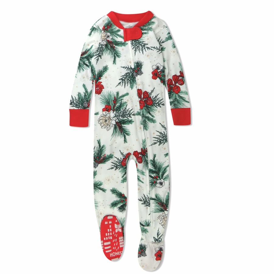 Baby (0-24M) Honest Baby Clothing | Organic Cotton Holiday Snug-Fit Footed Pajama Holiday Pine Floral