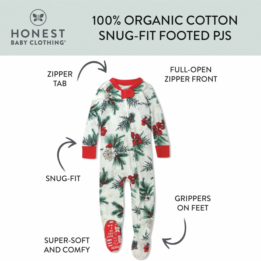 Baby (0-24M) Honest Baby Clothing | Organic Cotton Holiday Snug-Fit Footed Pajama Holiday Pine Floral