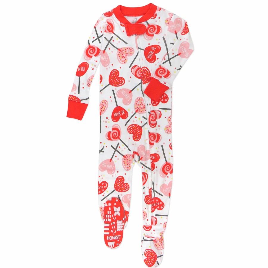 Baby (0-24M) Honest Baby Clothing | Organic Cotton Valentine'S Day Snug-Fit Footed Pajamas Lolly Love