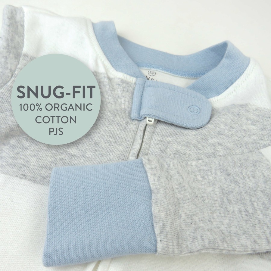 Baby (0-24M) Honest Baby Clothing | Organic Cotton Snug-Fit Footed Pajamas Rugby Stripe Light Heather Gray