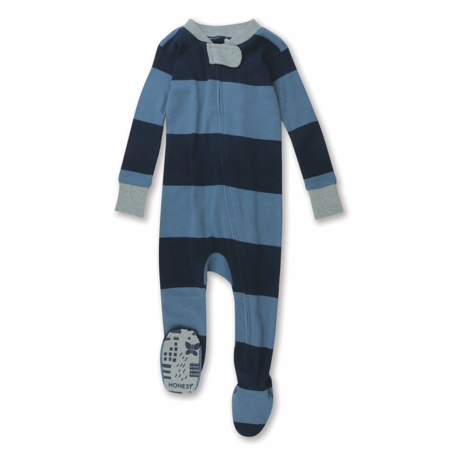 Baby (0-24M) Honest Baby Clothing | Organic Cotton Snug-Fit Footed Pajamas Rugby Stripe Navy