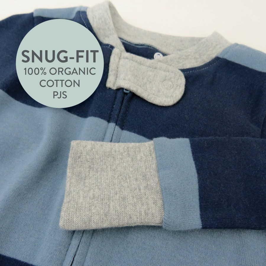 Baby (0-24M) Honest Baby Clothing | Organic Cotton Snug-Fit Footed Pajamas Rugby Stripe Navy