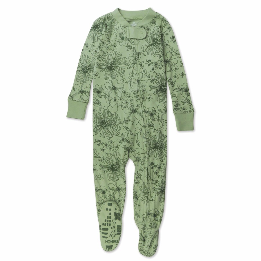 Baby (0-24M) Honest Baby Clothing | Organic Cotton Snug-Fit Footed Pajamas Sketchy Floral Sage