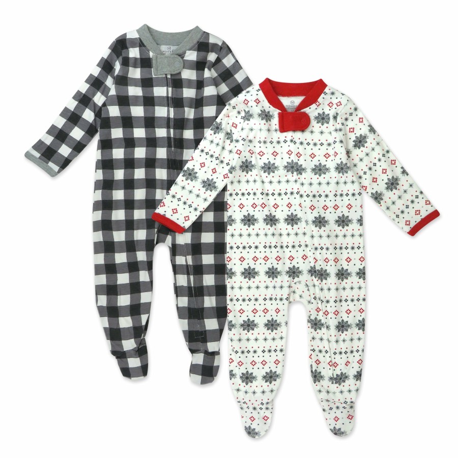 Baby (0-24M) Honest Baby Clothing | 2-Pack Organic Cotton Holiday Sleep & Plays Fair Isle Ivory