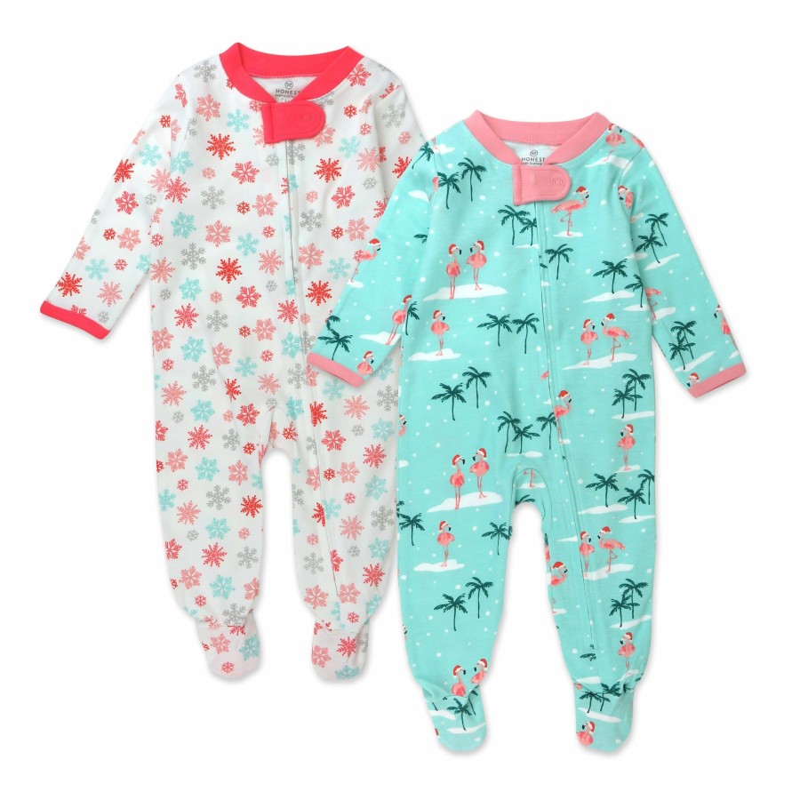 Baby (0-24M) Honest Baby Clothing | 2-Pack Organic Cotton Holiday Sleep & Plays Holiday Flamingo