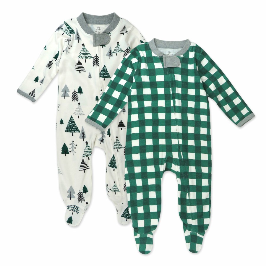 Baby (0-24M) Honest Baby Clothing | 2-Pack Organic Cotton Holiday Sleep & Plays Emerald Forest