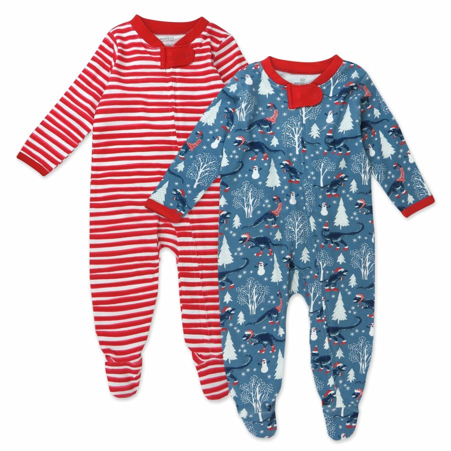 Baby (0-24M) Honest Baby Clothing | 2-Pack Organic Cotton Holiday Sleep & Plays Roarin' Rex