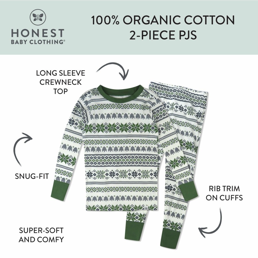 Baby (0-24M) Honest Baby Clothing | 2-Piece Organic Cotton Holiday Pajama Fair Isle Green