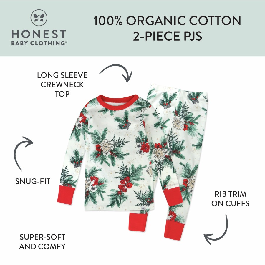 Baby (0-24M) Honest Baby Clothing | 2-Piece Organic Cotton Holiday Pajama Holiday Pine Floral