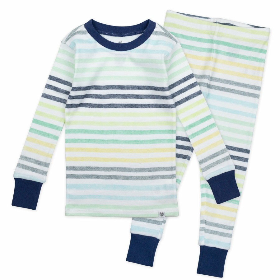 Rainbow Honest Baby Clothing | 2-Piece Organic Cotton Pajamas Rainbow Stripe Blues