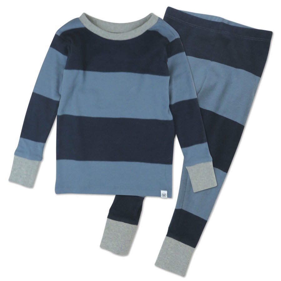 Baby (0-24M) Honest Baby Clothing | 2-Piece Organic Cotton Pajamas Rugby Stripe Navy