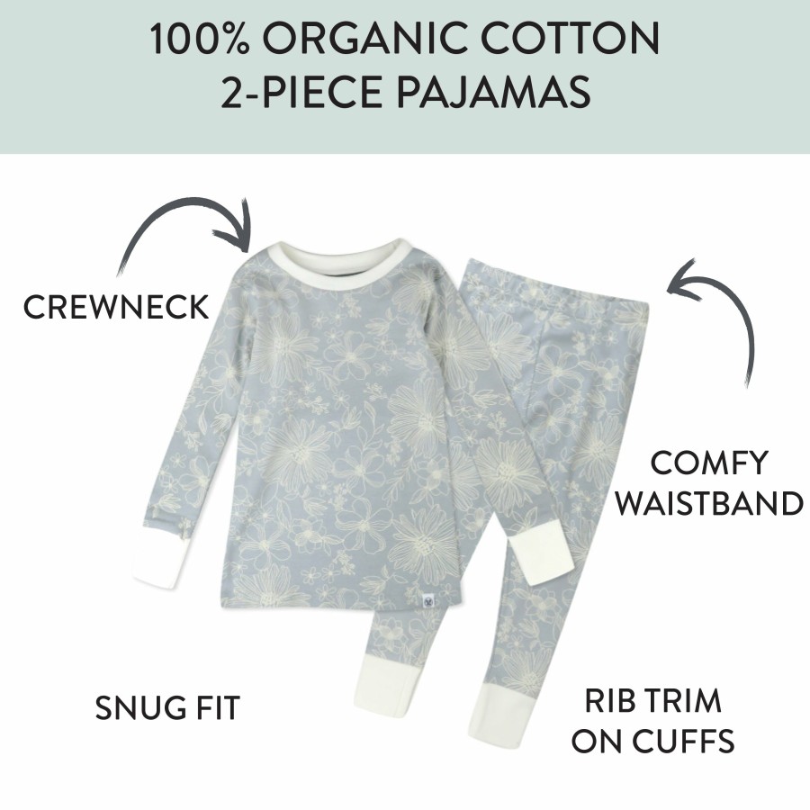 Baby (0-24M) Honest Baby Clothing | 2-Piece Organic Cotton Pajamas Sketchy Floral Gray