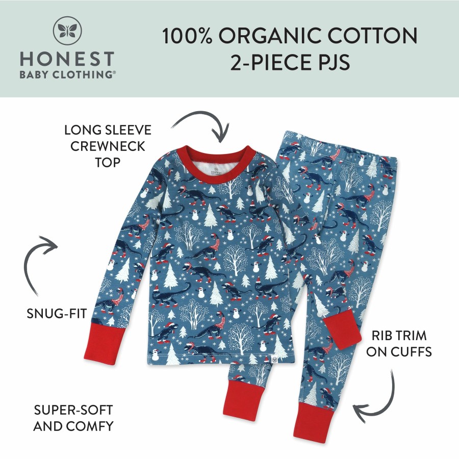 Baby (0-24M) Honest Baby Clothing | 2-Piece Organic Cotton Holiday Pajama Winter Dinoland