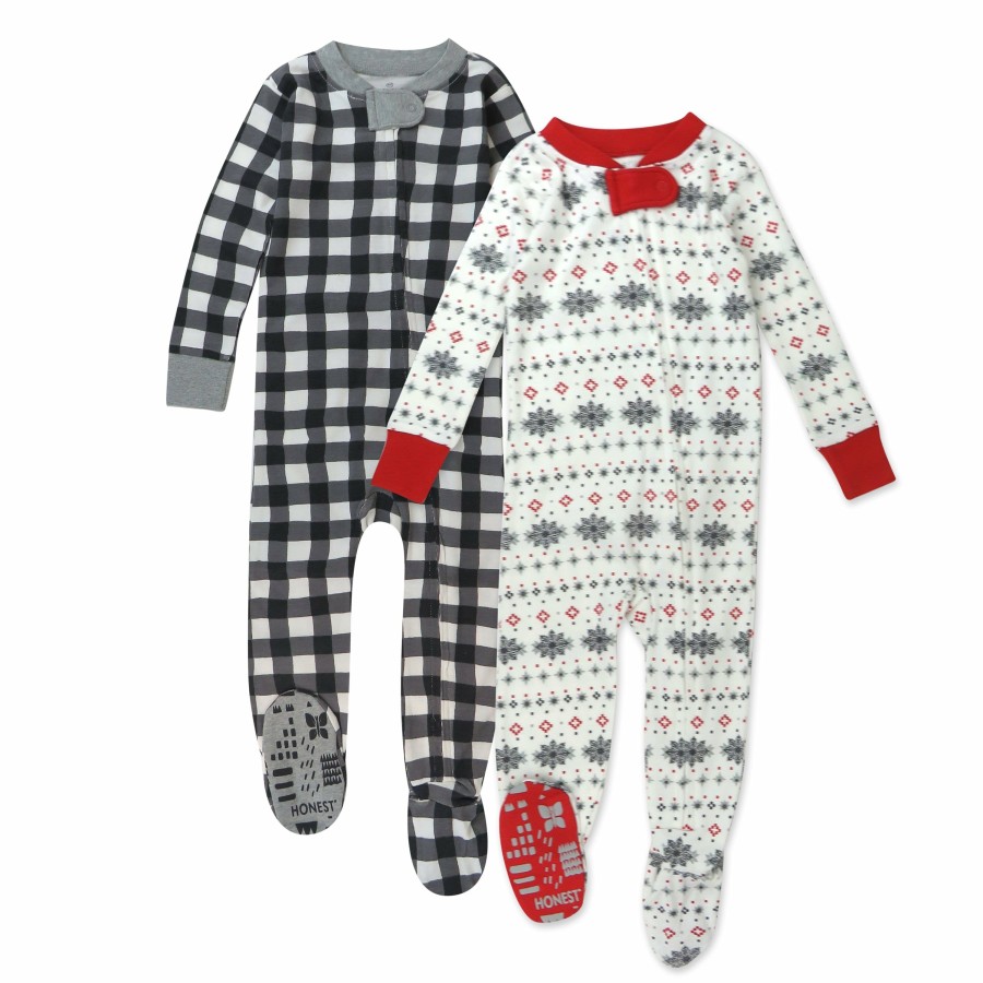 Baby (0-24M) Honest Baby Clothing | 2-Pack Organic Cotton Holiday Snug-Fit Footed Pajamas Fair Isle Ivory