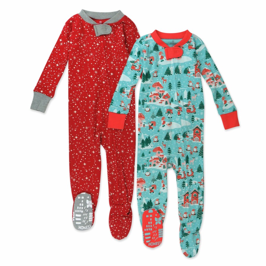 Baby (0-24M) Honest Baby Clothing | 2-Pack Organic Cotton Holiday Snug-Fit Footed Pajamas Gnome Holiday