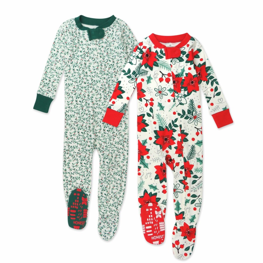 Baby (0-24M) Honest Baby Clothing | 2-Pack Organic Cotton Holiday Snug-Fit Footed Pajamas Holiday Floral