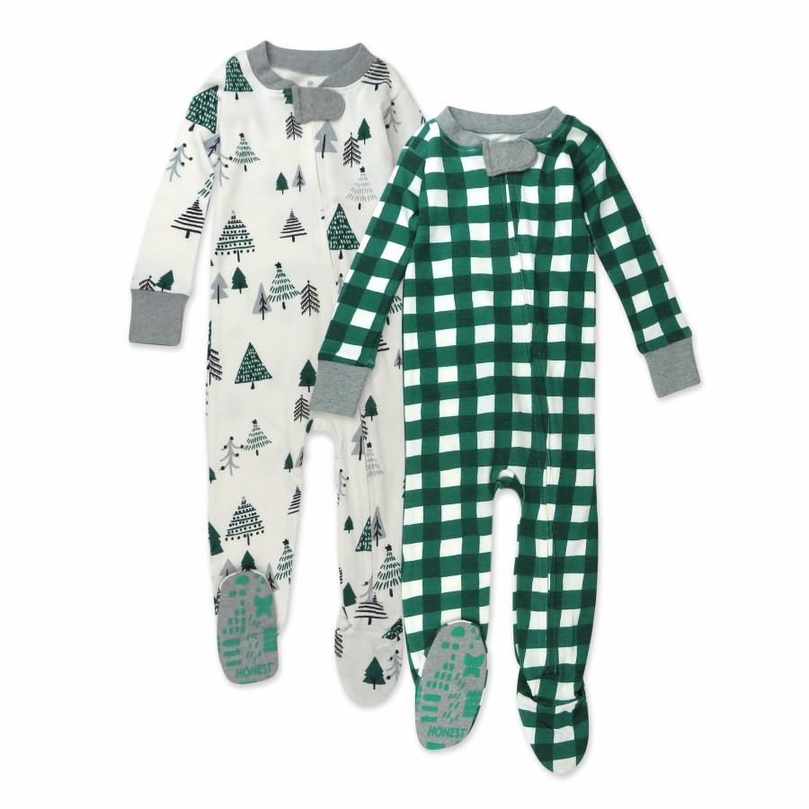 Baby (0-24M) Honest Baby Clothing | 2-Pack Organic Cotton Holiday Snug-Fit Footed Pajamas Emerald Forest