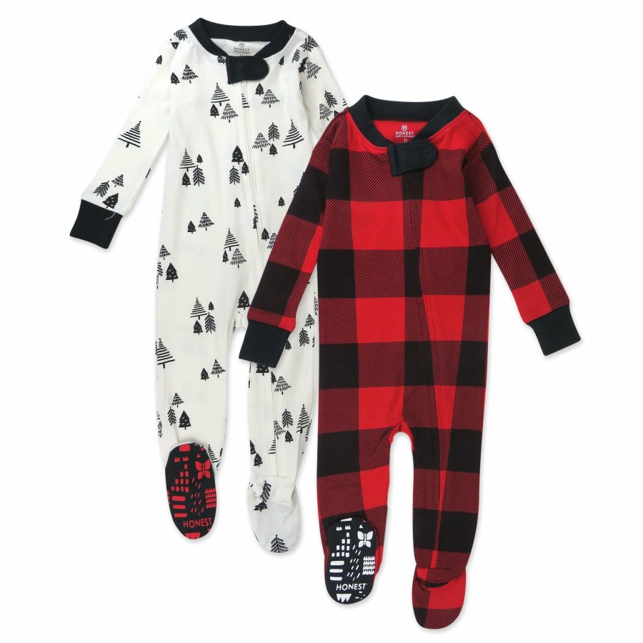 Baby (0-24M) Honest Baby Clothing | 2-Pack Organic Cotton Holiday Snug-Fit Footed Pajamas Holiday Tartan