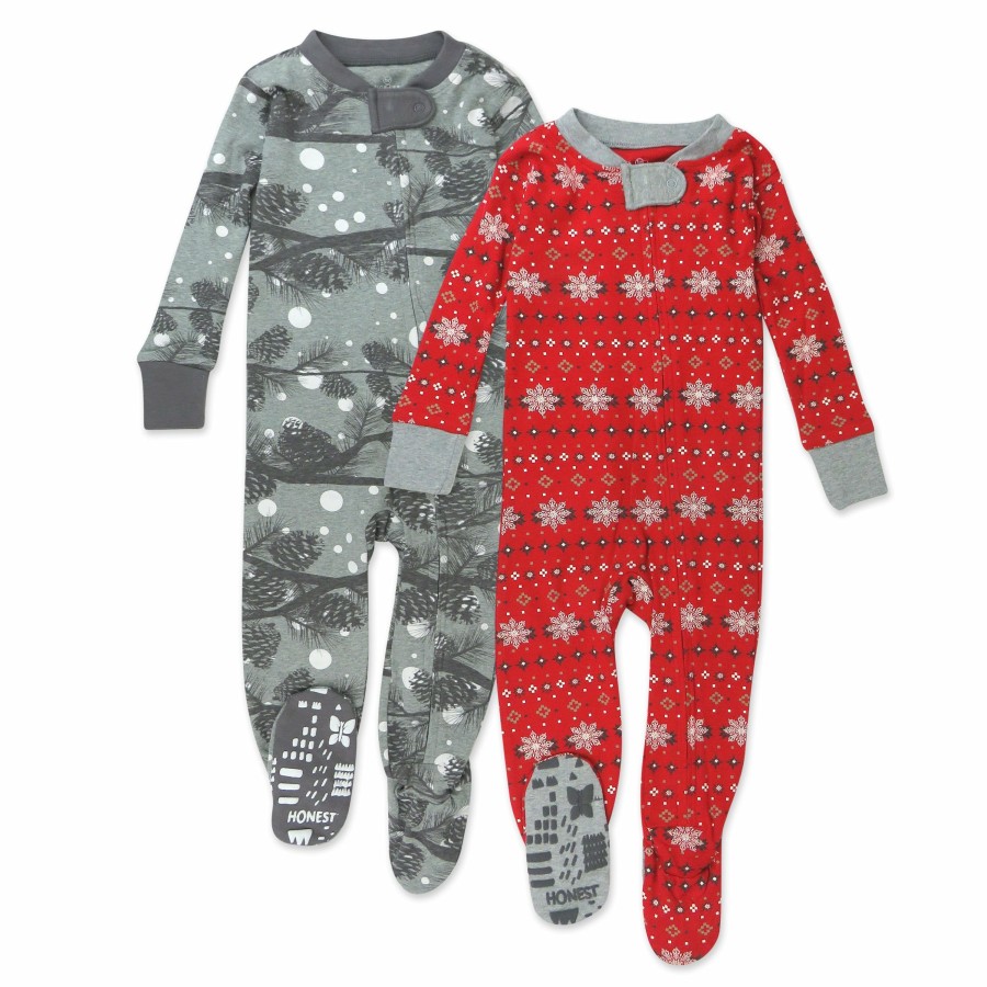 Baby (0-24M) Honest Baby Clothing | 2-Pack Organic Cotton Holiday Snug-Fit Footed Pajamas Night Pine