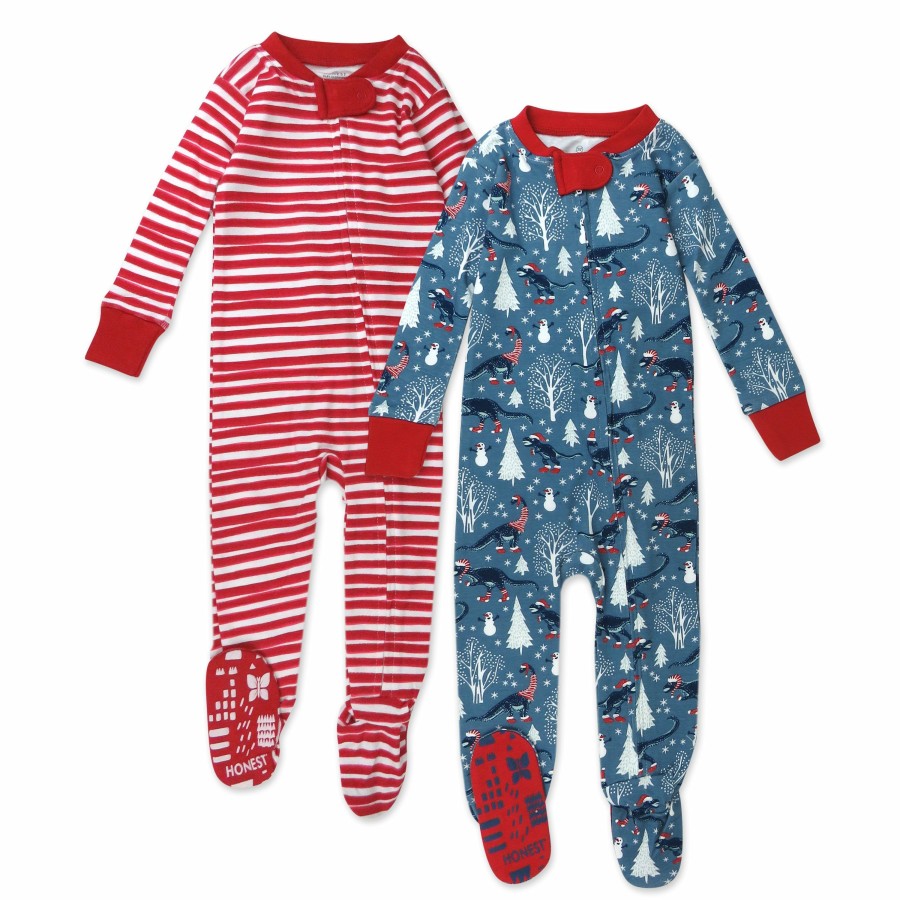 Baby (0-24M) Honest Baby Clothing | 2-Pack Organic Cotton Holiday Snug-Fit Footed Pajamas Roarin' Rex