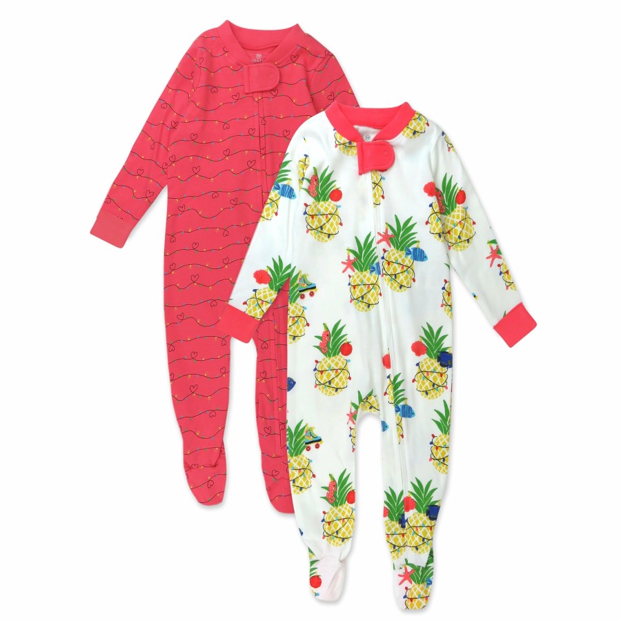 Baby (0-24M) Honest Baby Clothing | 2-Pack Organic Cotton Holiday Snug-Fit Footed Pajamas Deep Sea Pineapple