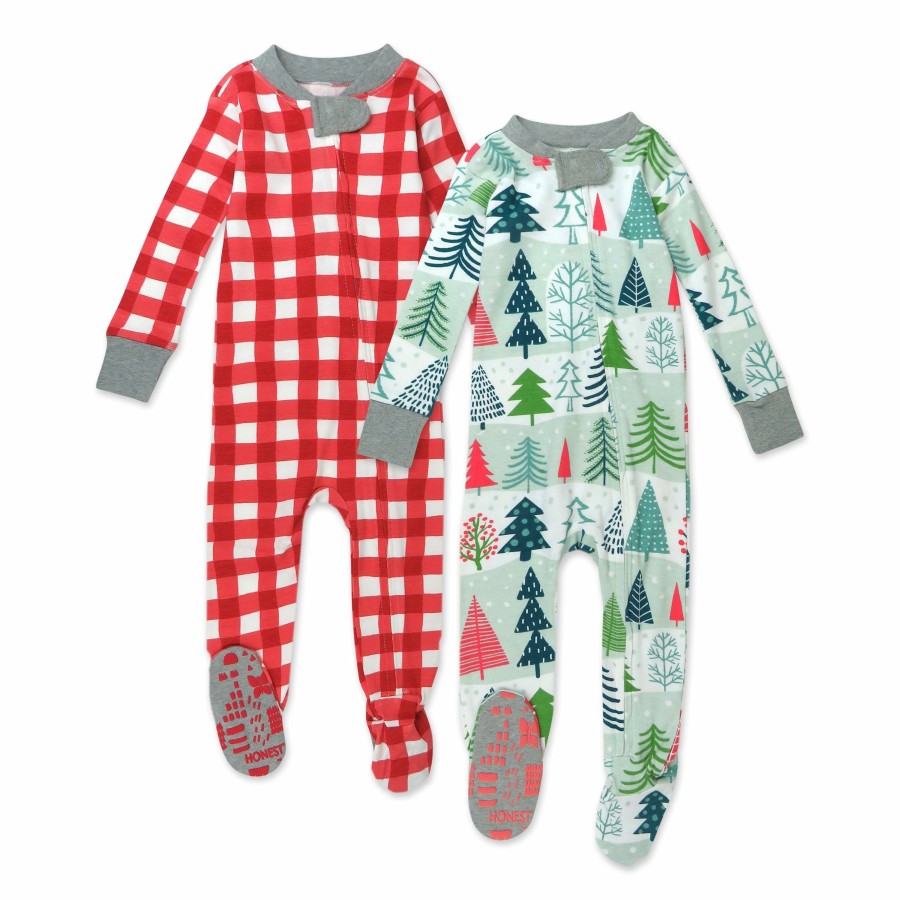 Baby (0-24M) Honest Baby Clothing | 2-Pack Organic Cotton Holiday Snug-Fit Footed Pajamas Feelin' Pine