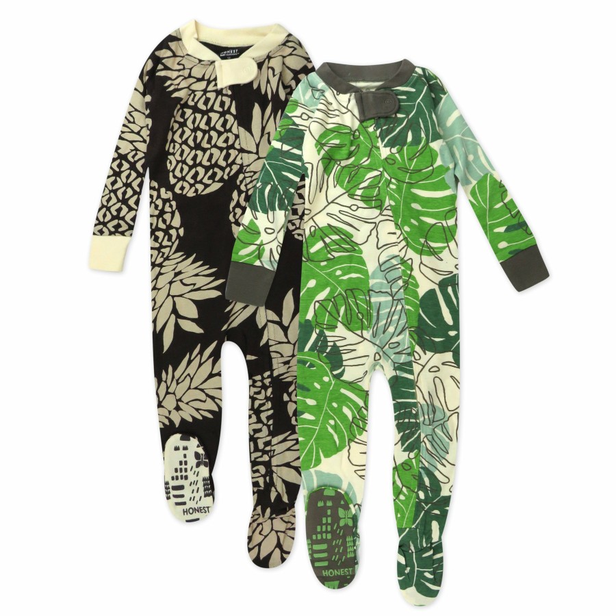 Baby (0-24M) Honest Baby Clothing | 2-Pack Organic Cotton Snug-Fit Footed Pajama Tropical Black Pineapple