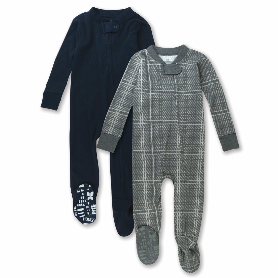 Baby (0-24M) Honest Baby Clothing | 2-Pack Organic Cotton Snug-Fit Footed Pajama Gray Plaid