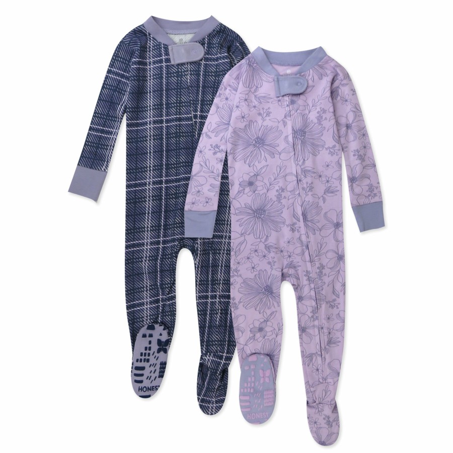 Baby (0-24M) Honest Baby Clothing | 2-Pack Organic Cotton Snug-Fit Footed Pajama Purple Plaid