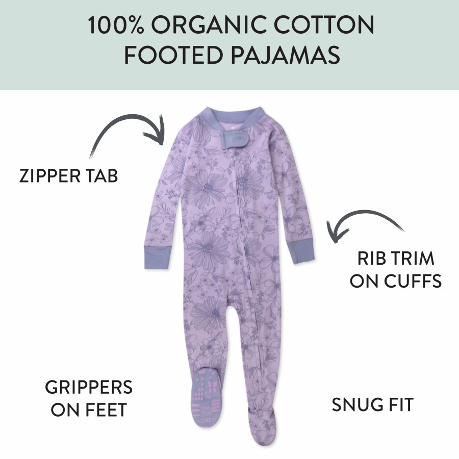 Baby (0-24M) Honest Baby Clothing | 2-Pack Organic Cotton Snug-Fit Footed Pajama Purple Plaid