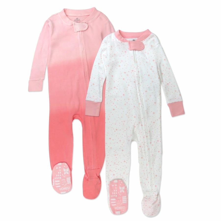 Baby (0-24M) Honest Baby Clothing | 2-Pack Organic Cotton Snug-Fit Footed Pajama Twinkle Star White/Pink