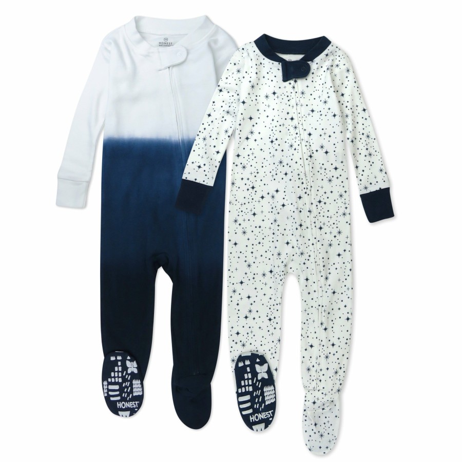 Baby (0-24M) Honest Baby Clothing | 2-Pack Organic Cotton Snug-Fit Footed Pajama Twinkle Star White/Navy