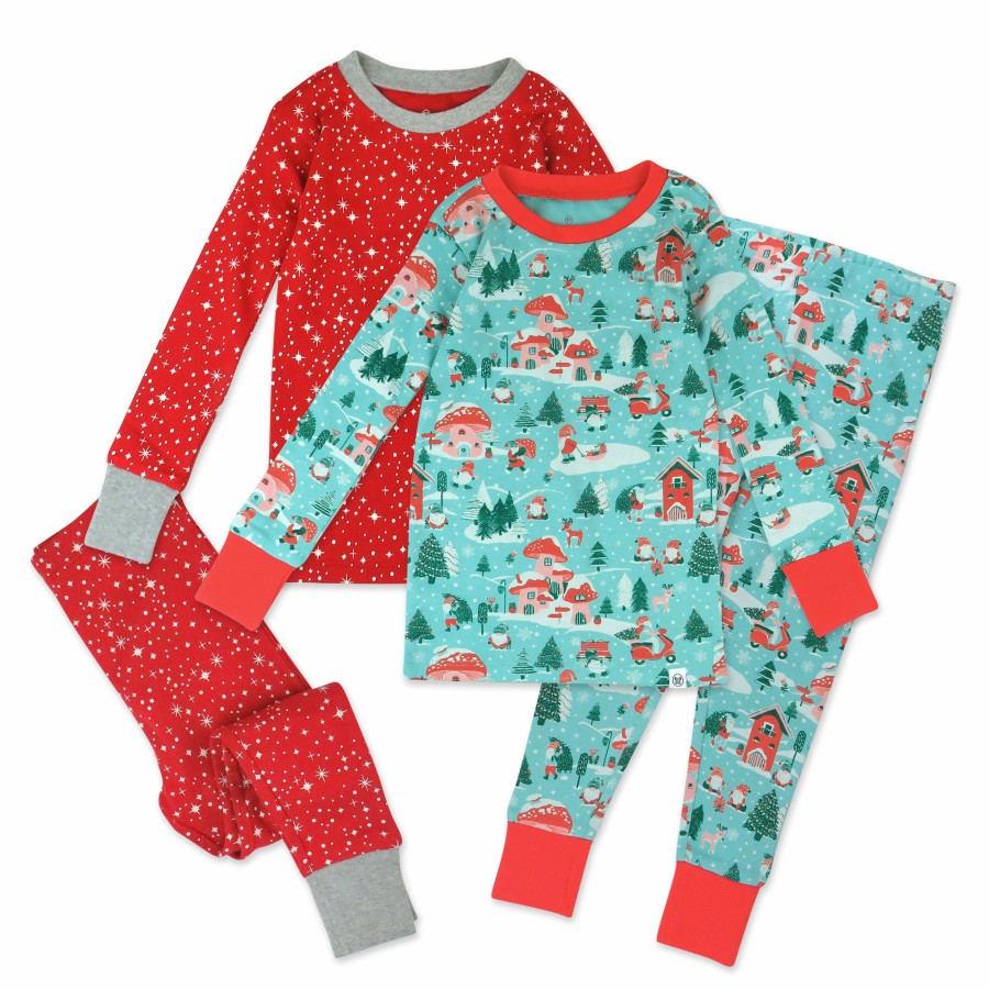 Baby (0-24M) Honest Baby Clothing | 4-Piece Organic Cotton Holiday Pj Set Gnome Holiday