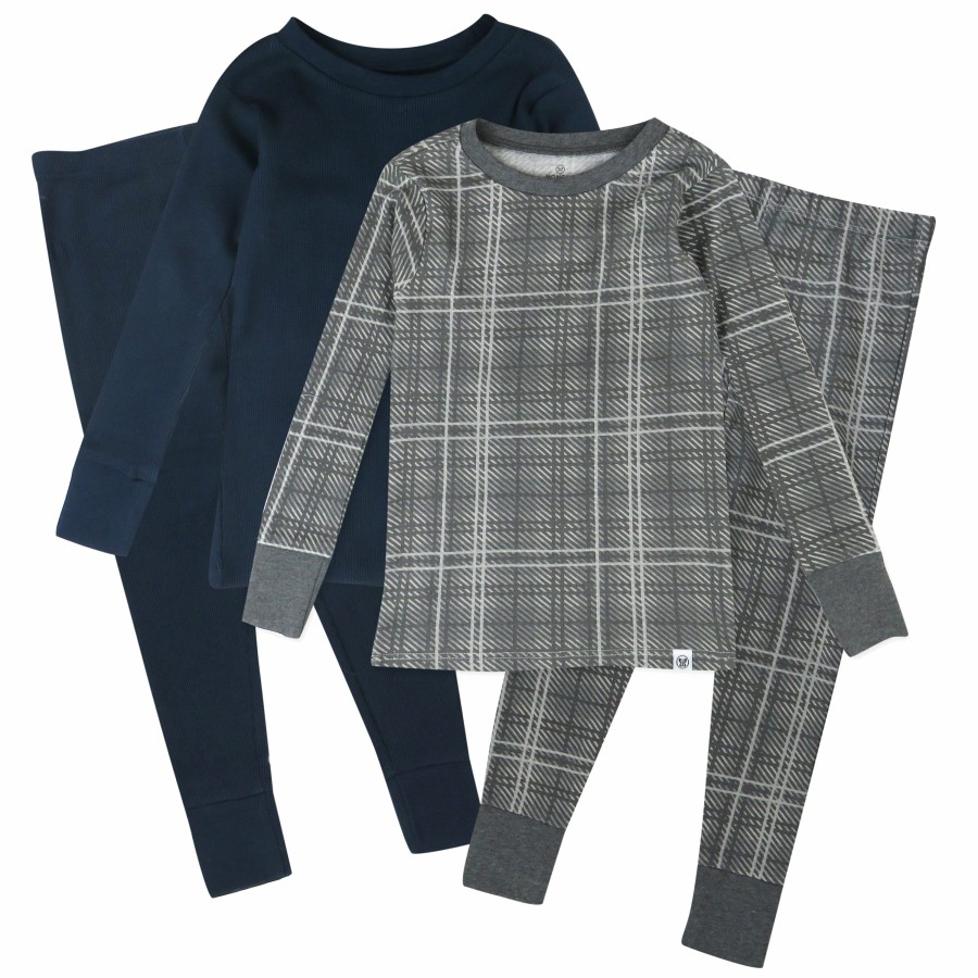 Baby (0-24M) Honest Baby Clothing | 4-Piece Long Sleeve Pj Set Gray Plaid