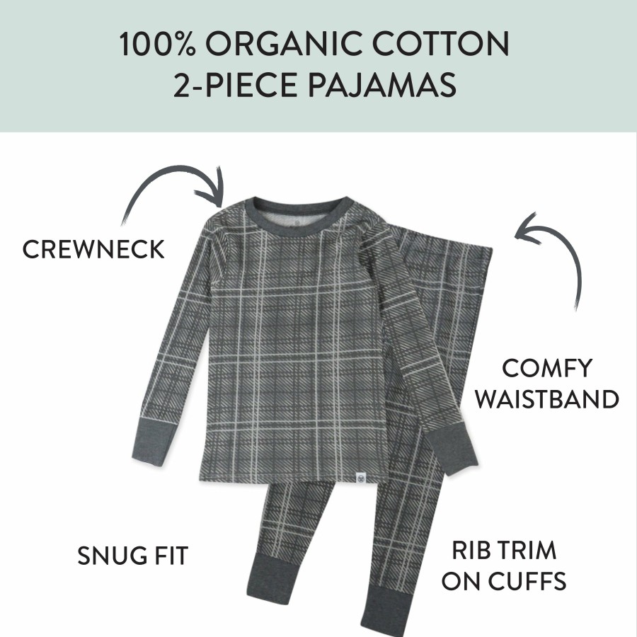 Baby (0-24M) Honest Baby Clothing | 4-Piece Long Sleeve Pj Set Gray Plaid