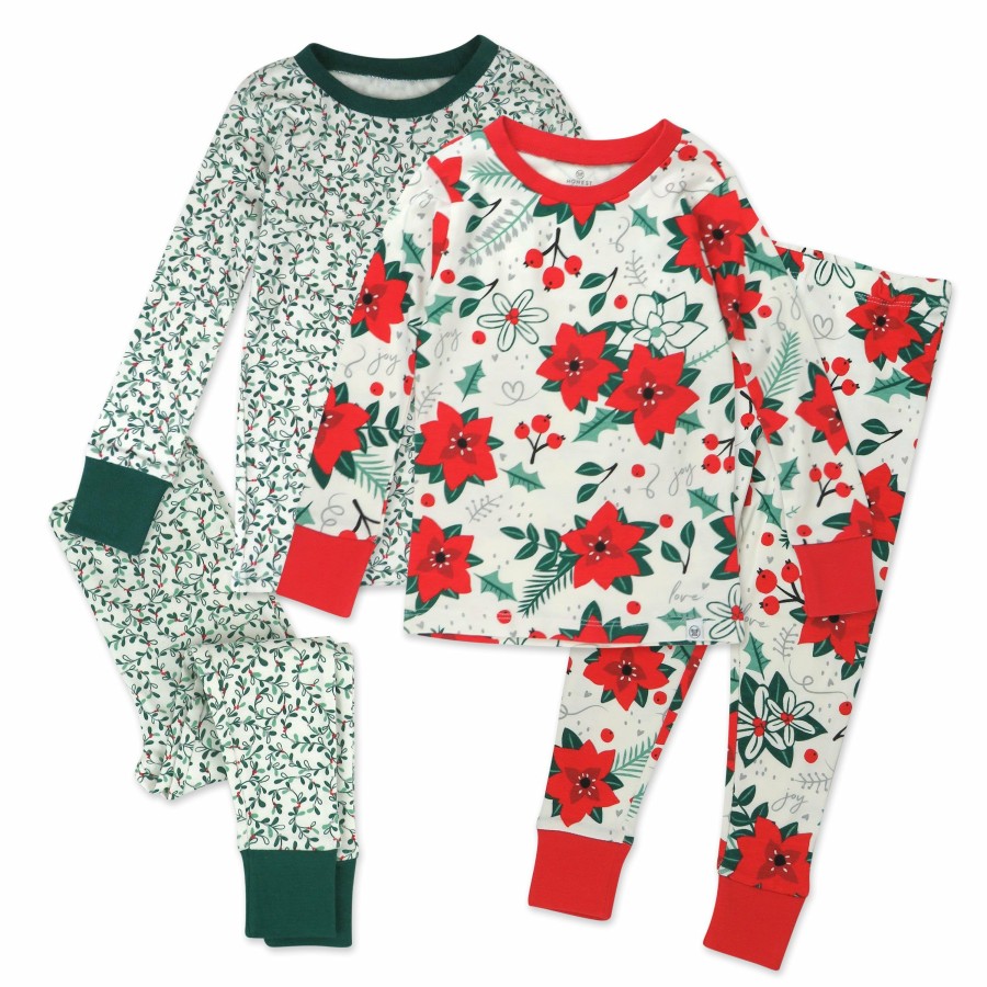 Baby (0-24M) Honest Baby Clothing | 4-Piece Organic Cotton Holiday Pj Set Holiday Floral