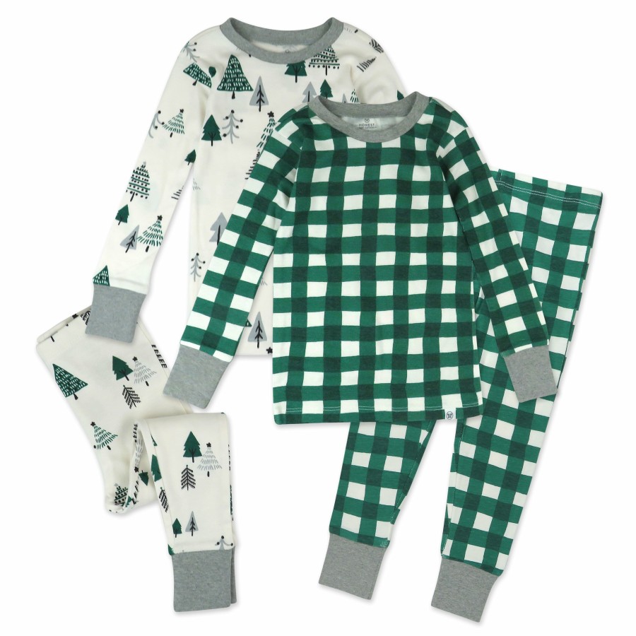 Baby (0-24M) Honest Baby Clothing | 4-Piece Organic Cotton Holiday Pj Set Emerald Forest