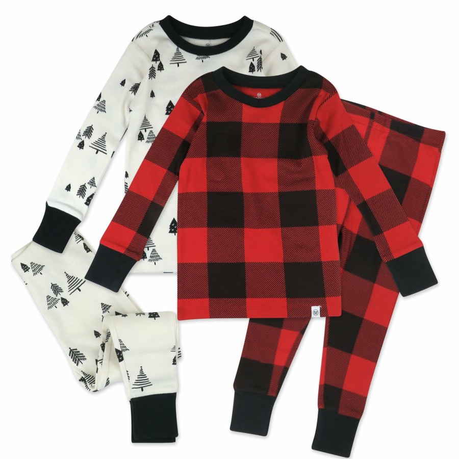 Baby (0-24M) Honest Baby Clothing | 4-Piece Organic Cotton Holiday Pj Set Holiday Tartan