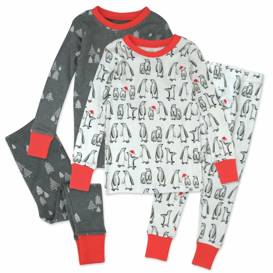 Baby (0-24M) Honest Baby Clothing | 4-Piece Organic Cotton Holiday Pj Set Penguin Party