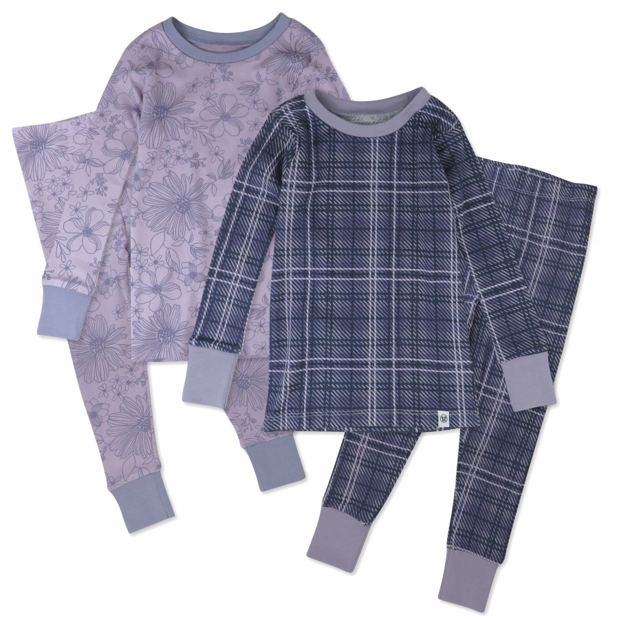 Baby (0-24M) Honest Baby Clothing | 4-Piece Long Sleeve Pj Set Purple Plaid