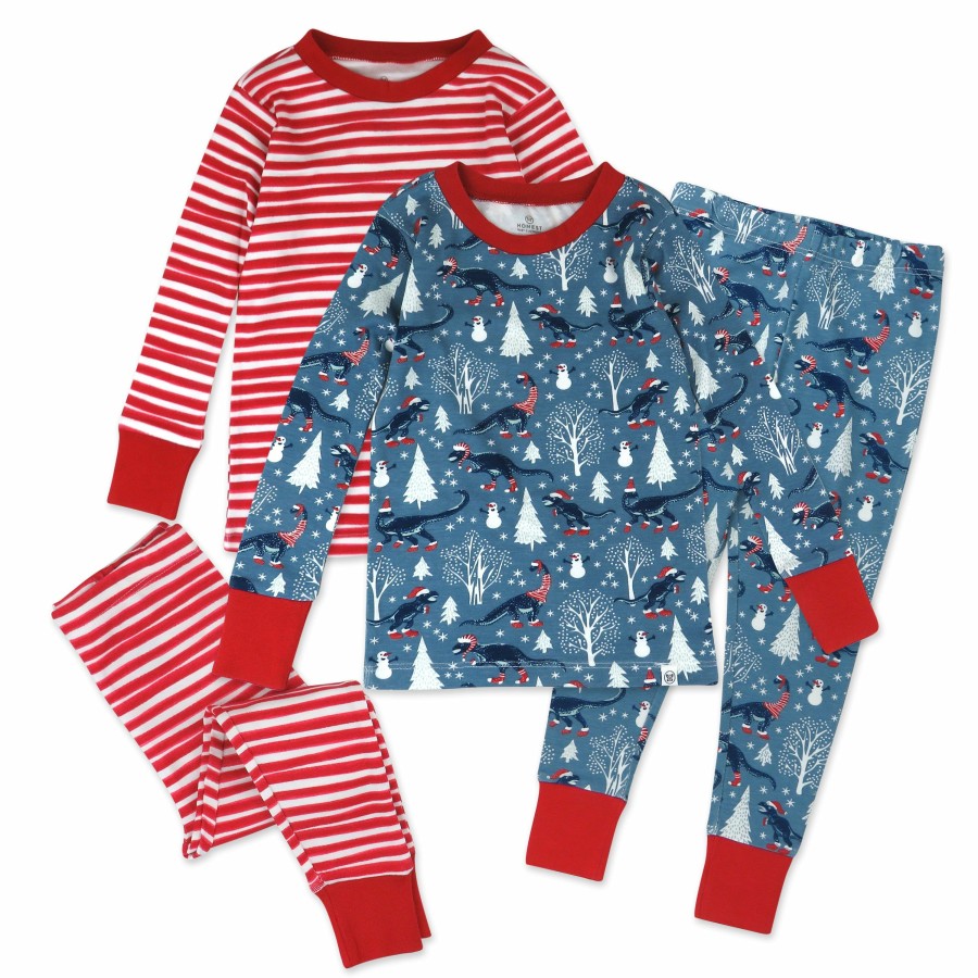 Baby (0-24M) Honest Baby Clothing | 4-Piece Organic Cotton Holiday Pj Set Roarin' Rex