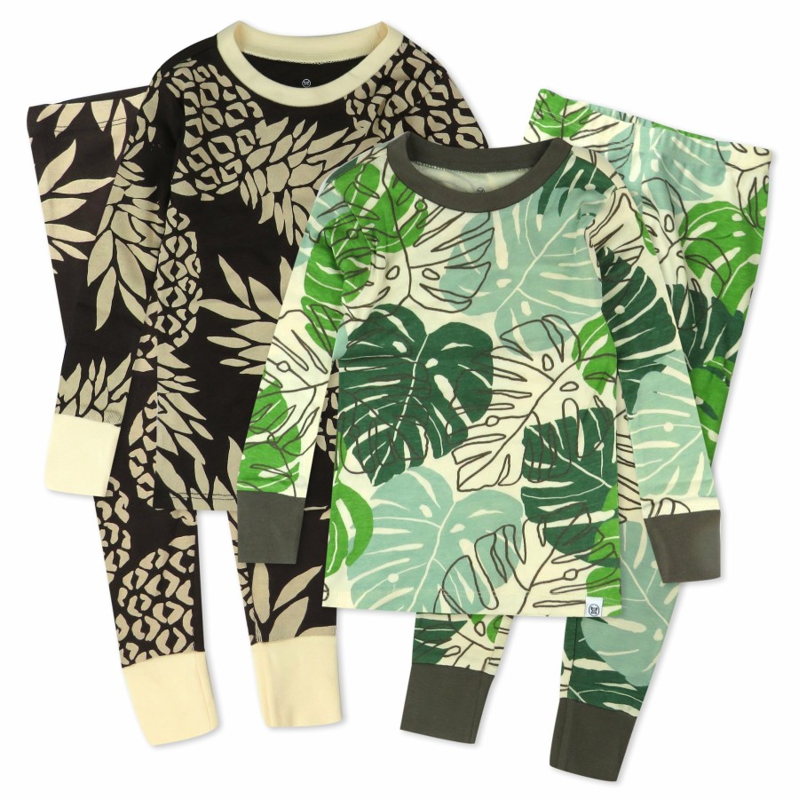 Baby (0-24M) Honest Baby Clothing | 4-Piece Long Sleeve Pj Set Tropical Black Pineapple