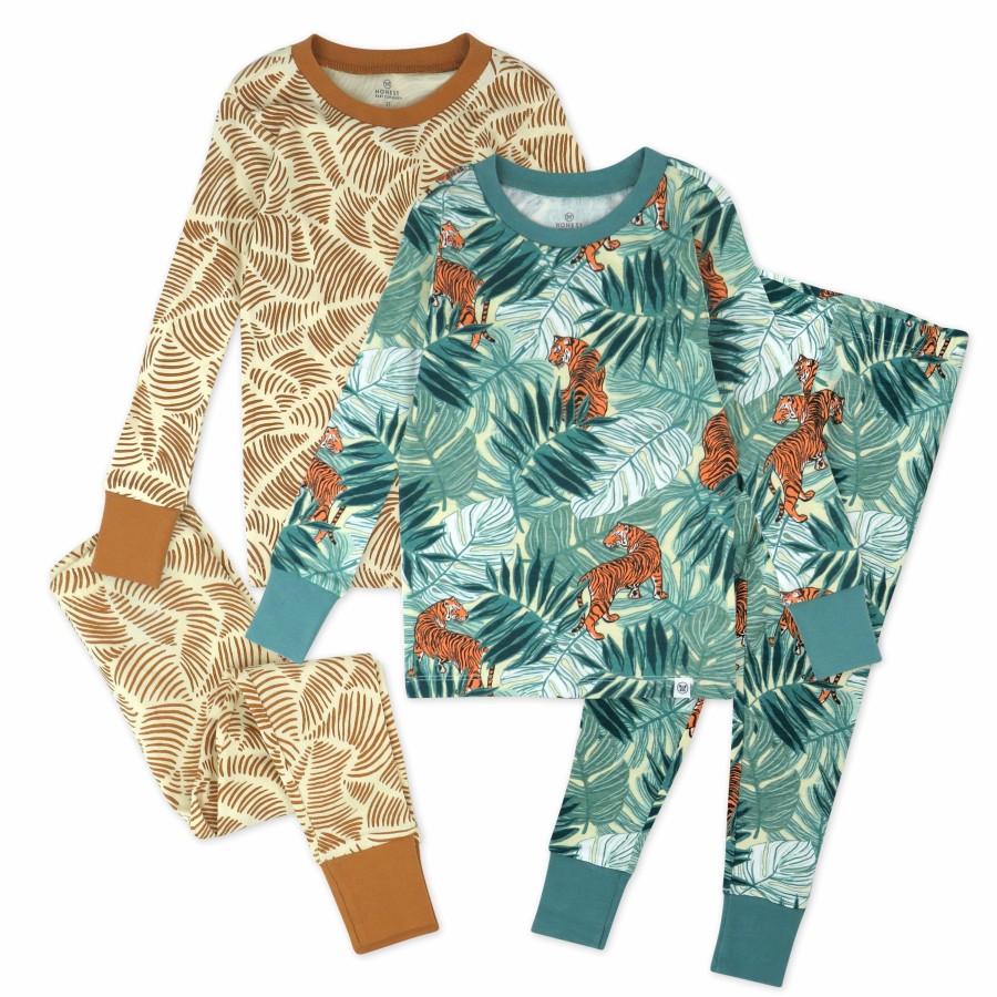 Baby (0-24M) Honest Baby Clothing | 4-Piece Long Sleeve Pj Set Tiger Time