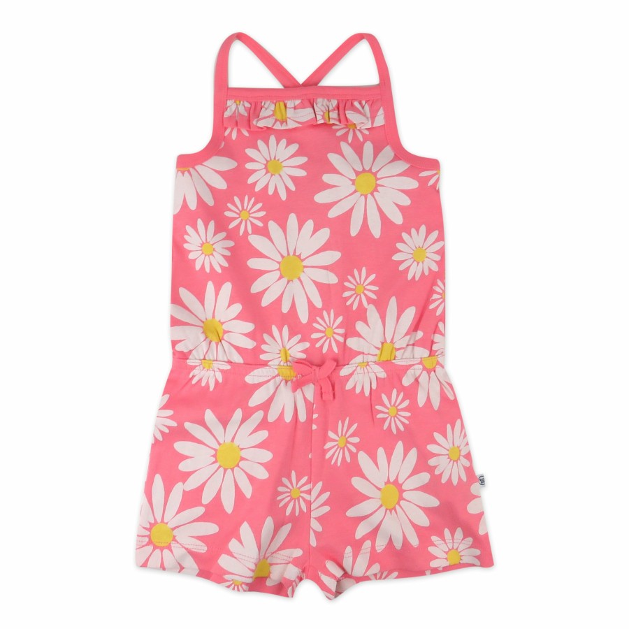 Toddler (2-5T) Honest Baby Clothing | Toddler Organic Cotton Strappy Short Romper Jumbo Daisy Pink