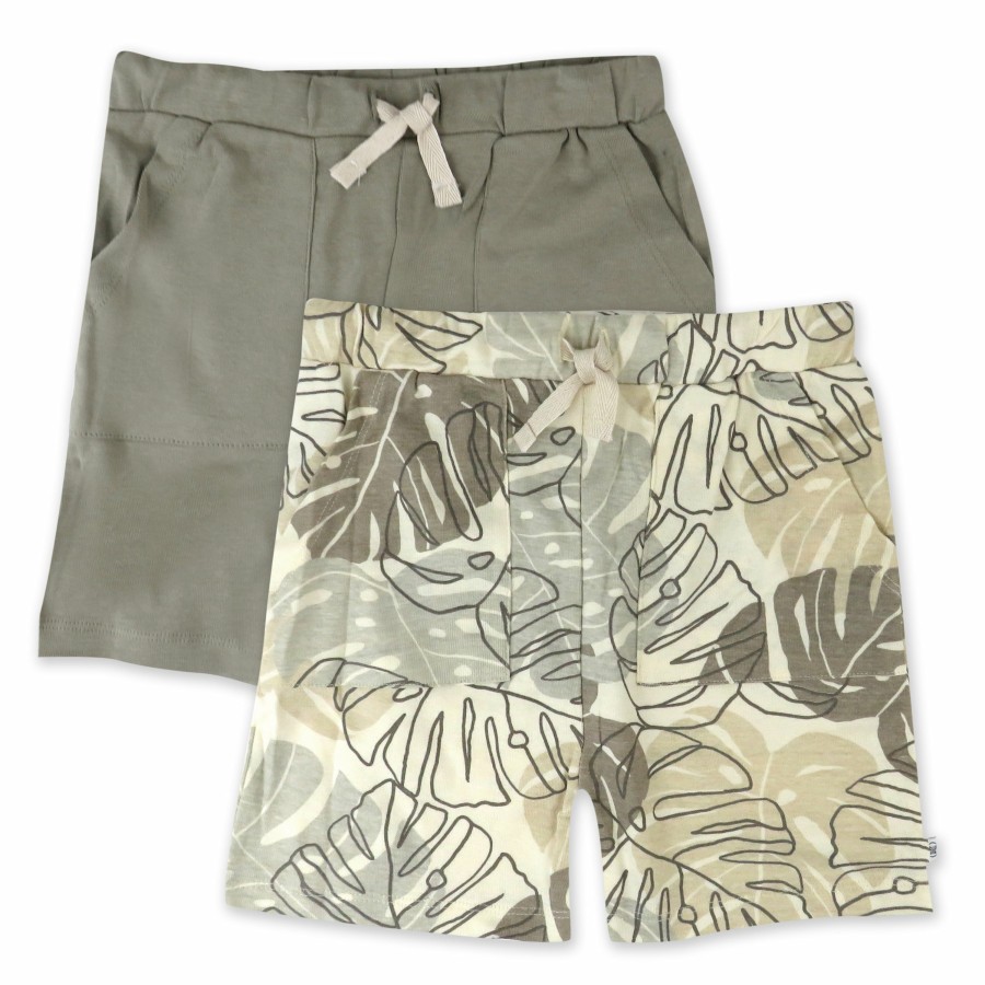 Toddler (2-5T) Honest Baby Clothing | Toddler 2-Pack Organic Cotton Pocket Shorts Jungle Leaf Khaki