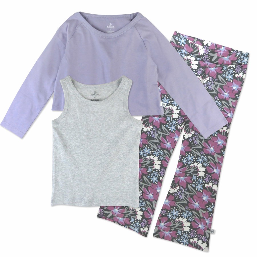 Toddler (2-5T) Honest Baby Clothing | Toddler 2-Piece Novelty Top With Flare Leg Bottom Jumbo Floral Dusty Purple