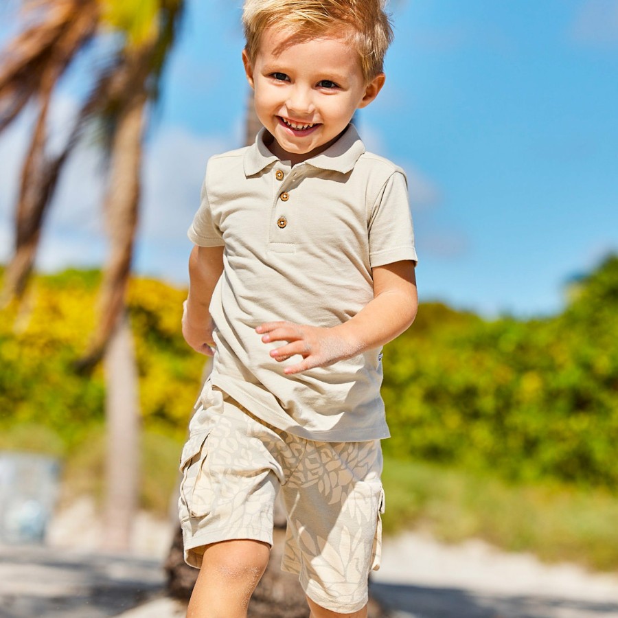 Toddler (2-5T) Honest Baby Clothing | Toddler 3-Piece Polo Shirt And Short Set Pineapple Leaf Khaki